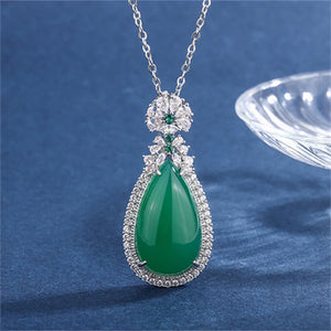 Lab Emerald Tourmaline Silver Necklace Water Drop Wedding Jewelry