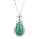 Lab Emerald Tourmaline Silver Necklace Water Drop Wedding Jewelry