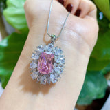 Silver Necklace Paraiba Lab Emerald Pink Zircon Clavicle Pendant Necklace
