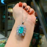 Silver Necklace Paraiba Lab Emerald Pink Zircon Clavicle Pendant Necklace