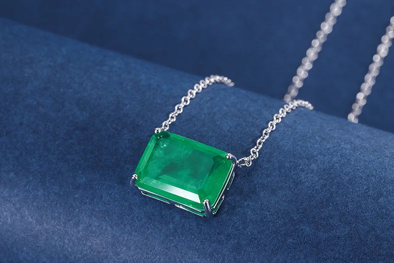 Silver Necklace Paraiba Lab Emerald Tourmaline Pendant 12*16