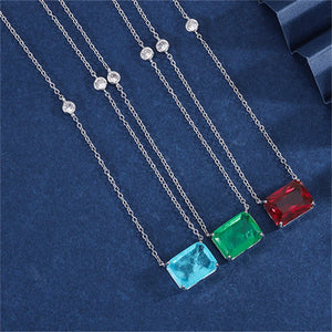 Silver Necklace Paraiba Lab Emerald Tourmaline Pendant 12*16
