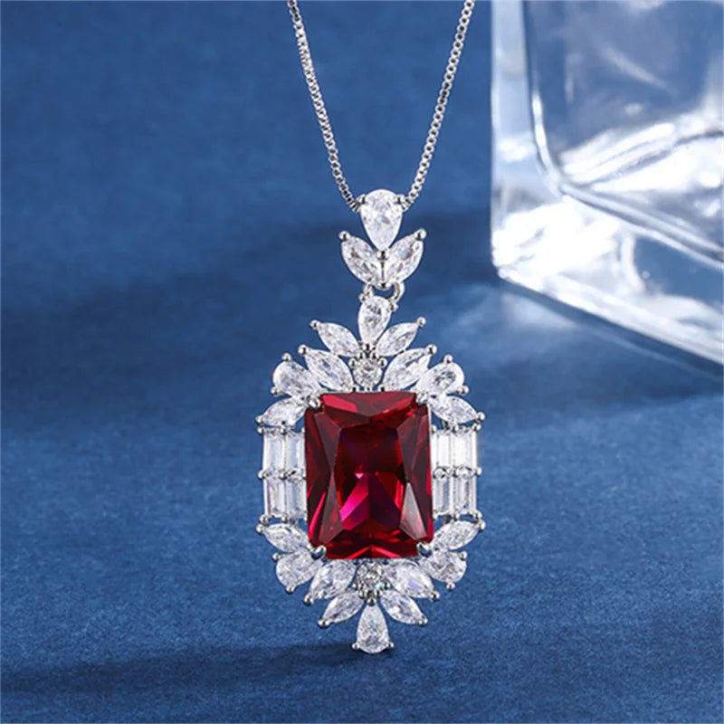 Silver Necklace with Paraiba Lab Emerald Tourmaline Stone Pendant