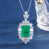 Silver Necklace with Paraiba Lab Emerald Tourmaline Stone Pendant