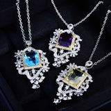 Square Diamond Pendant Necklace for Women