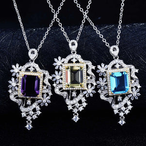 Square Diamond Pendant Necklace for Women