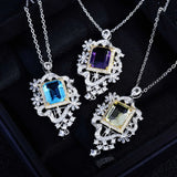 Square Diamond Pendant Necklace for Women