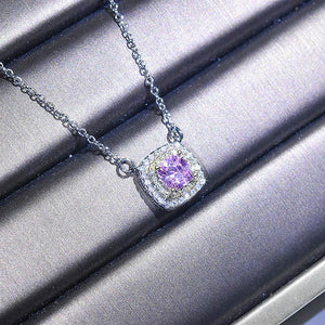 Silver Pendant Necklace Pink Yellow Diamond Square Engagement