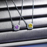 Silver Pendant Necklace Pink Yellow Diamond Square Engagement