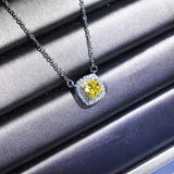 Silver Pendant Necklace Pink Yellow Diamond Square Engagement