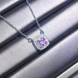 Silver Pendant Necklace Pink Yellow Diamond Square Engagement