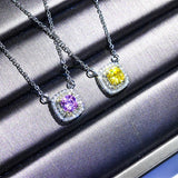 Silver Pendant Necklace Pink Yellow Diamond Square Engagement