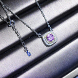 Silver Pendant Necklace Pink Yellow Diamond Square Engagement