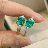 Square Green Stone Women Rings Accessories Ring Band Silver Engagement Jewelry