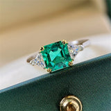 Square Green Stone Women Rings Accessories Ring Band Silver Engagement Jewelry