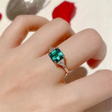 Square Green Stone Women Rings Accessories Ring Band Silver Engagement Jewelry