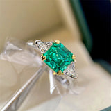 Square Green Stone Women Rings Accessories Ring Band Silver Engagement Jewelry