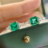 Square Green Stone Women Rings Accessories Ring Band Silver Engagement Jewelry