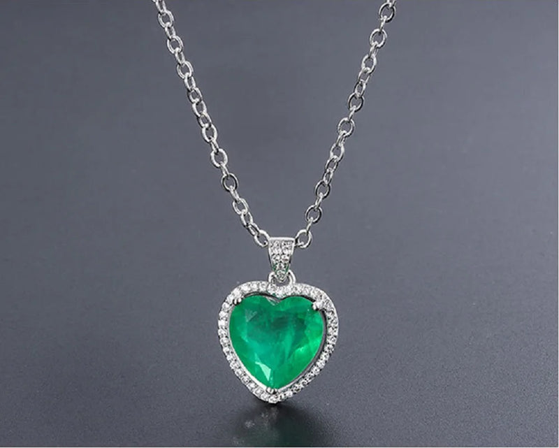 Heart Emerald Tourmaline Pendant Choker Necklace