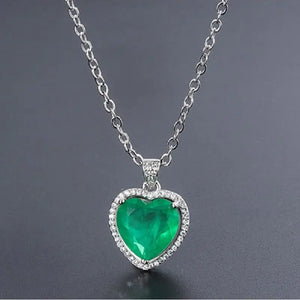 Heart Emerald Tourmaline Pendant Choker Necklace