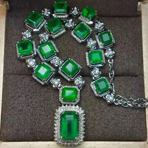 Vintage CZ Pendant Necklace - Green Charm Choker for Women