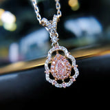 Silver Chains Charms Necklace Pink Zircon Stone Pendants For Women Jewelry