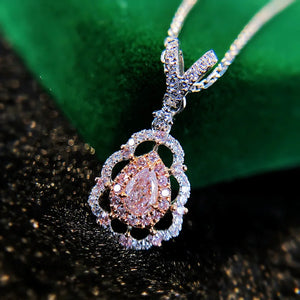 Silver Chains Charms Necklace Pink Zircon Stone Pendants For Women Jewelry