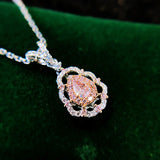 Silver Chains Charms Necklace Pink Zircon Stone Pendants For Women Jewelry