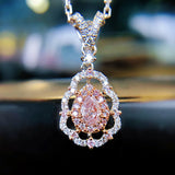 Silver Chains Charms Necklace Pink Zircon Stone Pendants For Women Jewelry