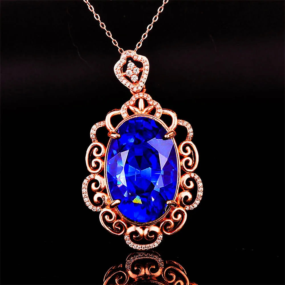 Vintage Rose CZ Pendant Necklace Stone Short Necklace with Chain