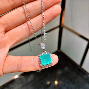 Vintage Square Pendant Necklace Silver Charm Choker Necklaces Jewelry