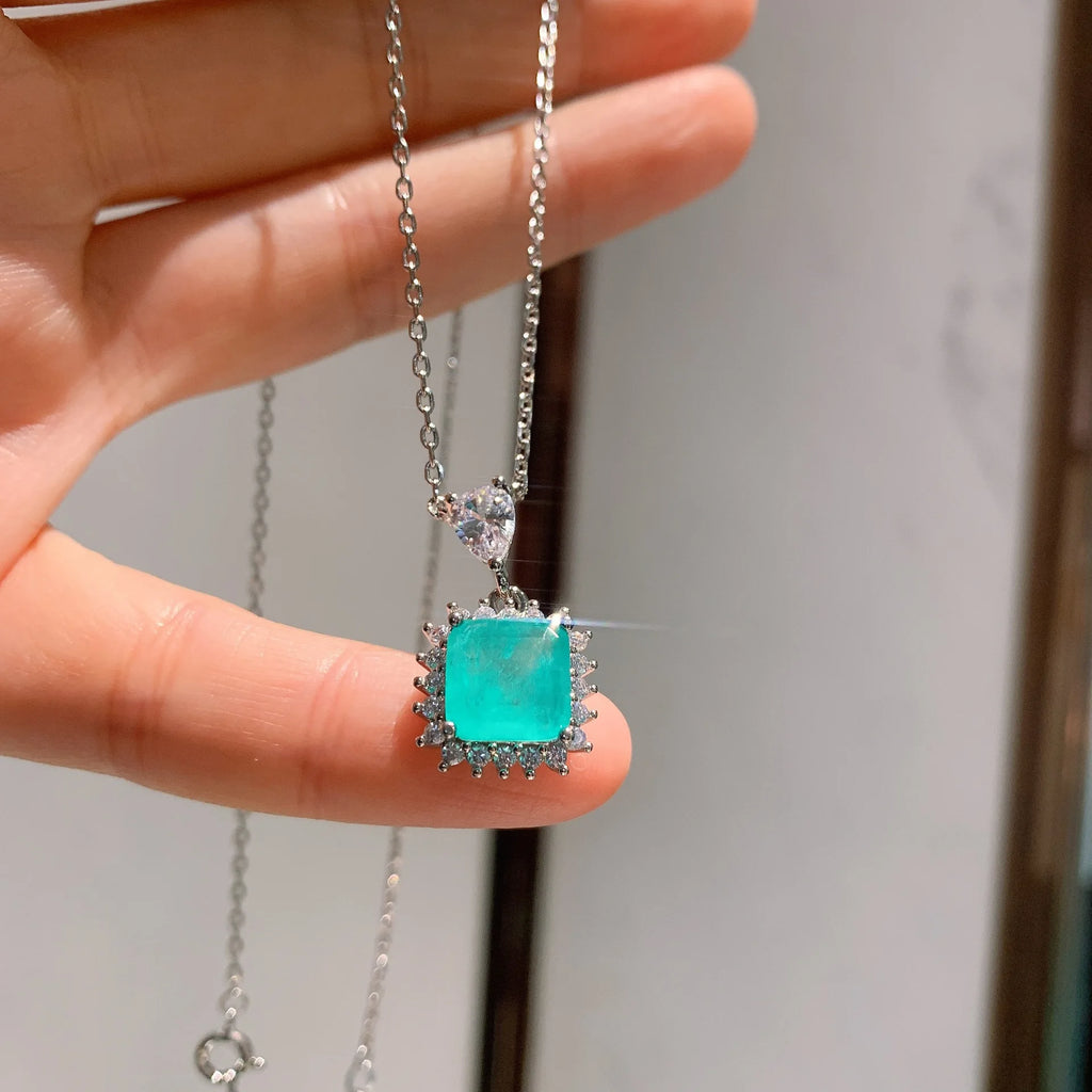 Vintage Square Pendant Necklace Silver Charm Choker Necklaces Jewelry