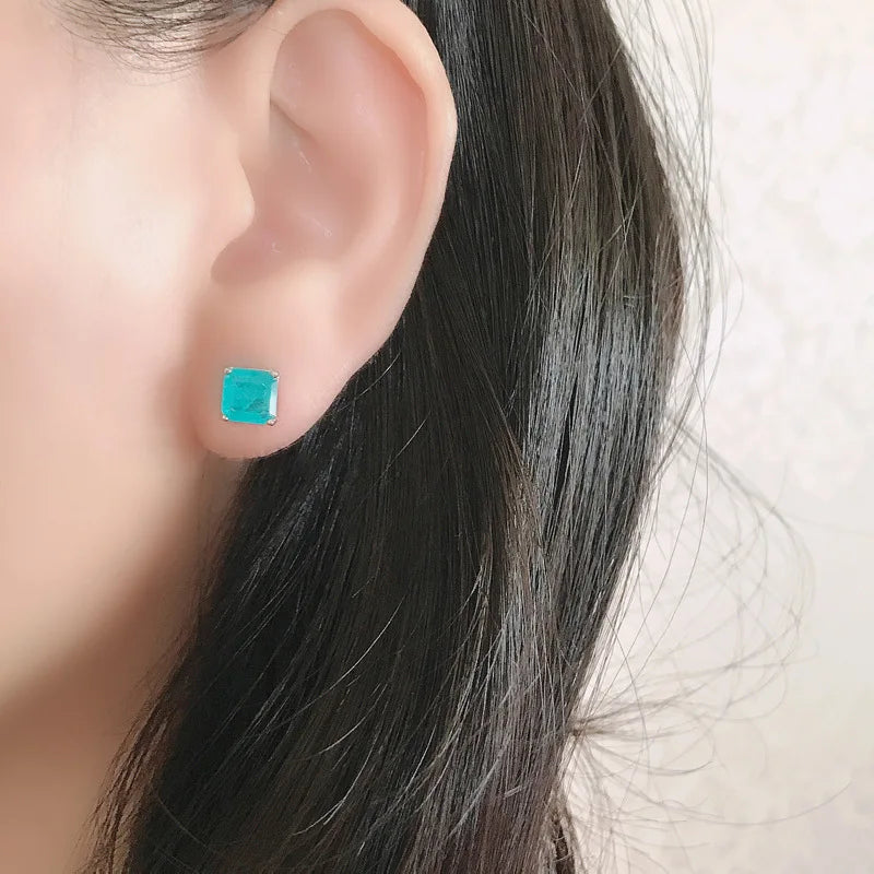 Vintage Silver Paraiba Tourmaline Birthstone Ear Studs