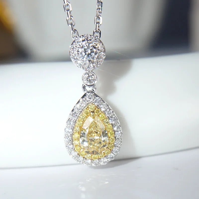 Vintage Silver Yellow Pear Shape Zircon Necklace