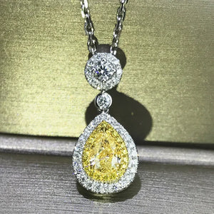 Vintage Silver Yellow Pear Shape Zircon Necklace