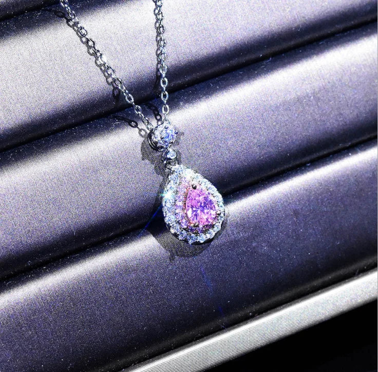 Vintage Silver Yellow Pear Shape Zircon Necklace