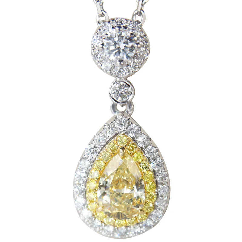 Vintage Silver Yellow Pear Shape Zircon Necklace