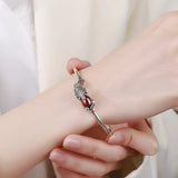 QUEENKISS BT6149 Garnet Silver Bracelet Bangle
