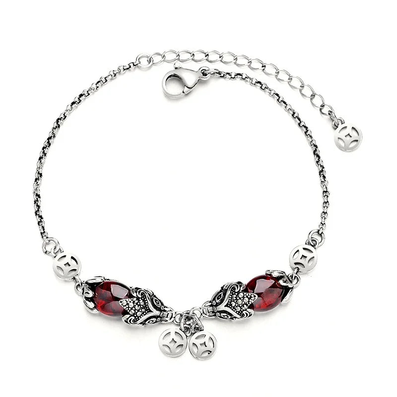 QUEENKISS Garnet TaiSilver Bracelet, Fine Jewelry Woman Girl Gift
