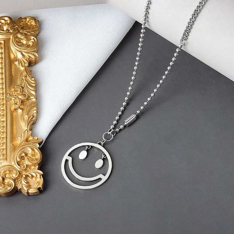 QUEENKISS Smiley Round 925 Sterling Silver Pendant Necklace