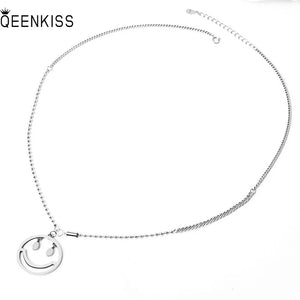 QUEENKISS Smiley Round 925 Sterling Silver Pendant Necklace