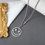 QUEENKISS Smiley Round 925 Sterling Silver Pendant Necklace