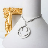 QUEENKISS Smiley Round 925 Sterling Silver Pendant Necklace