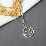 QUEENKISS Smiley Round 925 Sterling Silver Pendant Necklace
