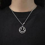 QUEENKISS Smiley Round 925 Sterling Silver Pendant Necklace