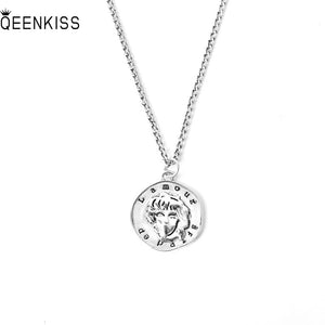 Queenkiss 925 Sterling Silver Coin Round Pendant Necklace