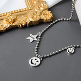 QUEENKISS NC660 925 Silver Star Smiley Pendant Necklace