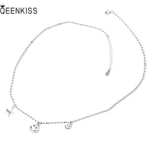 QUEENKISS NC660 925 Silver Star Smiley Pendant Necklace