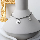 QUEENKISS NC660 925 Silver Star Smiley Pendant Necklace