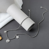 QUEENKISS NC660 925 Silver Star Smiley Pendant Necklace